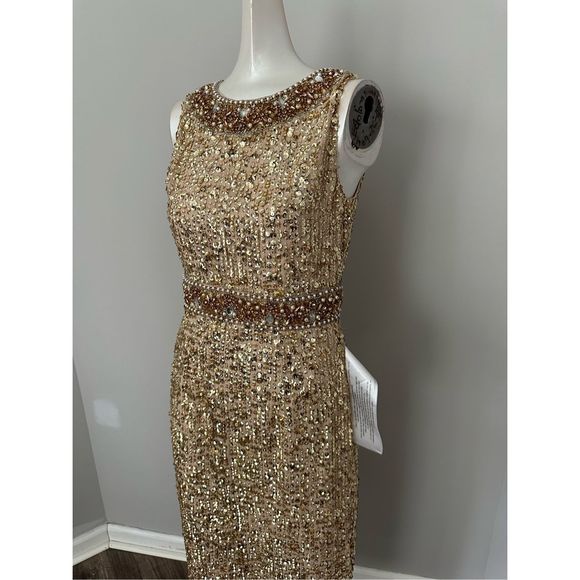 MAC DUGGAL EMBELLISHED SLEEVELESS HIGH NECK MIDI DRESS - Picture 7 of 11